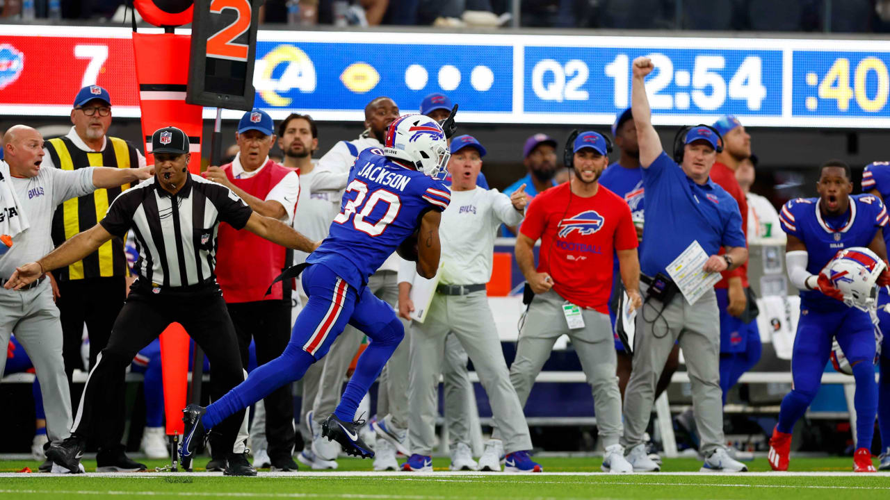 Los Angeles Rams quarterback Matthew Stafford's first interception of 2022  goes to Buffalo Bills cornerback Dane Jackson