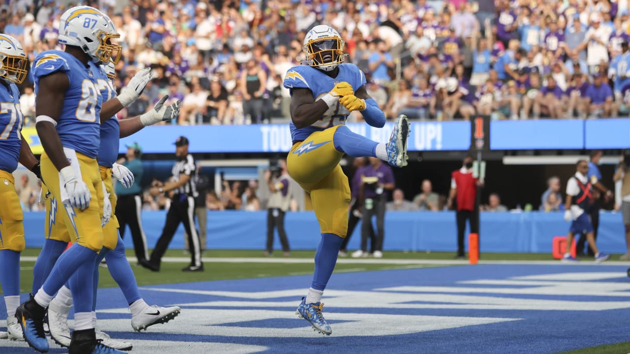 Los Angeles Chargers running back Larry Rountree III, left, and