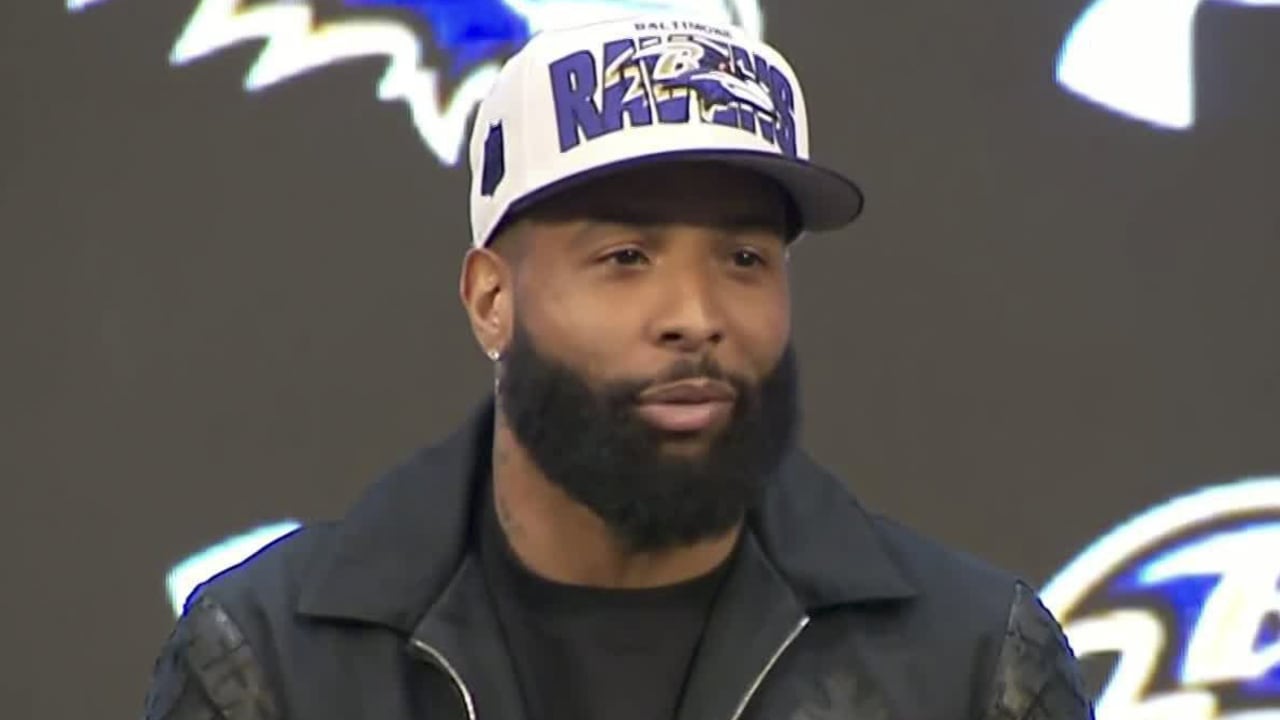 Baltimore Ravens wide receiver Odell Beckham Jr. addresses the media in his  introductory Ravens press conference