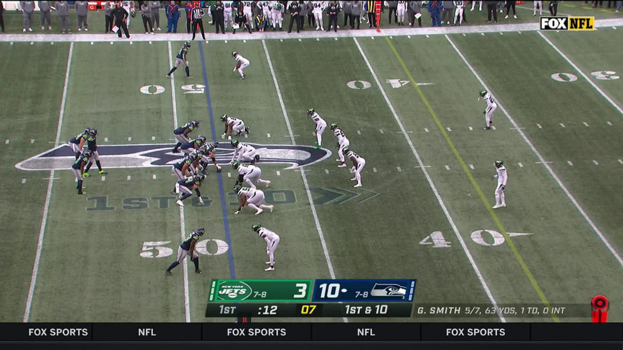 Seattle Seahawks quarterback Geno Smith's shovelpass ends in a 42yard
