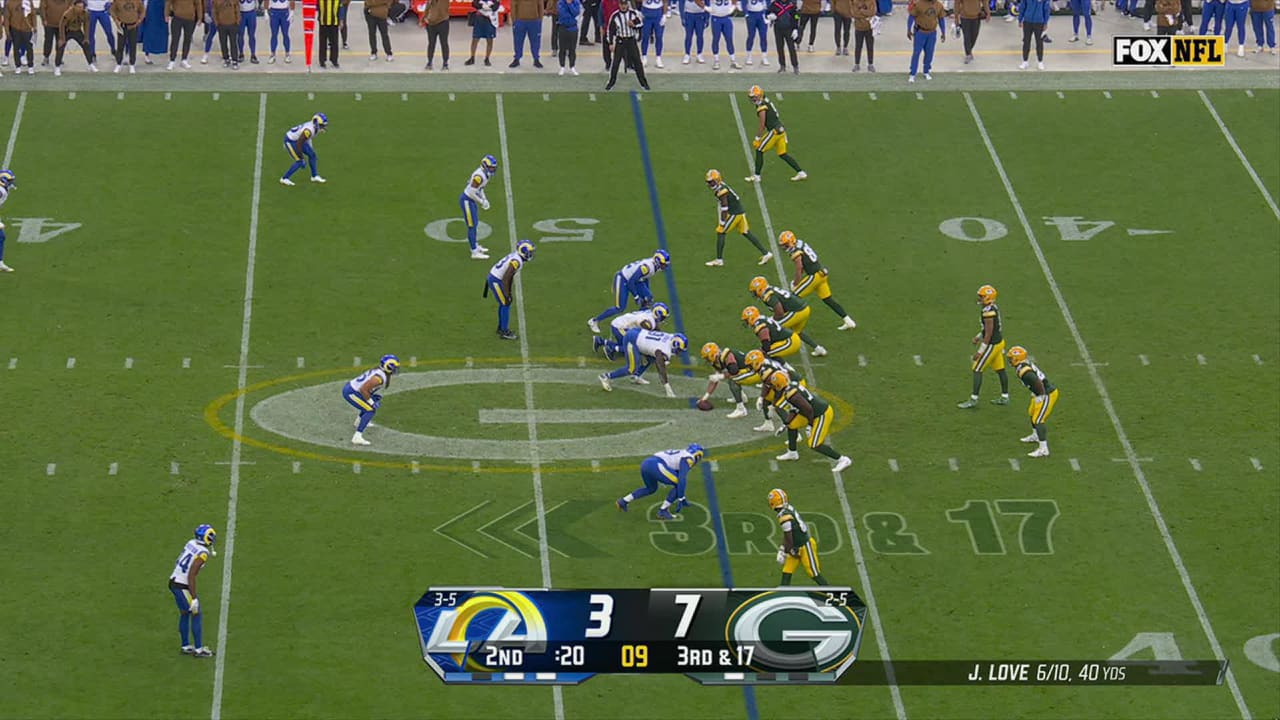 Green Bay Packers quarterback Jordan Love's 18yard laser dots wide