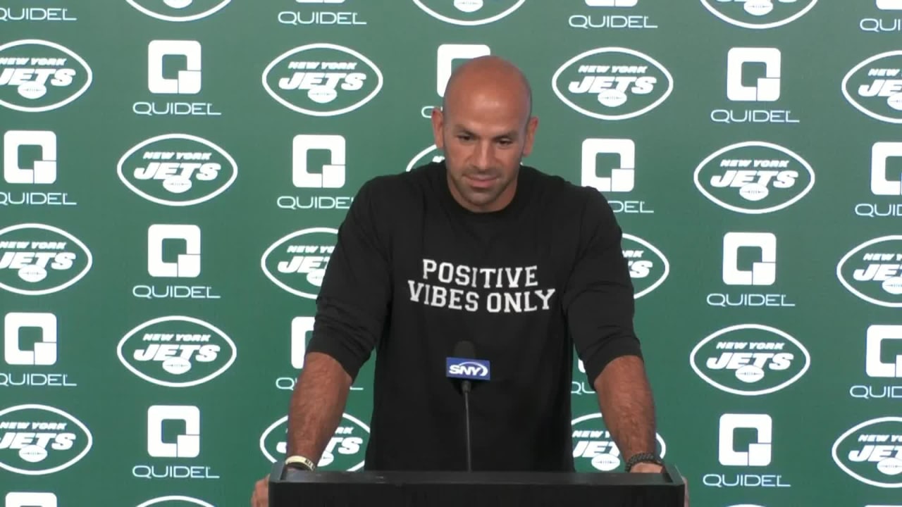 New York Jets head coach Robert Saleh responds to questions about his ...