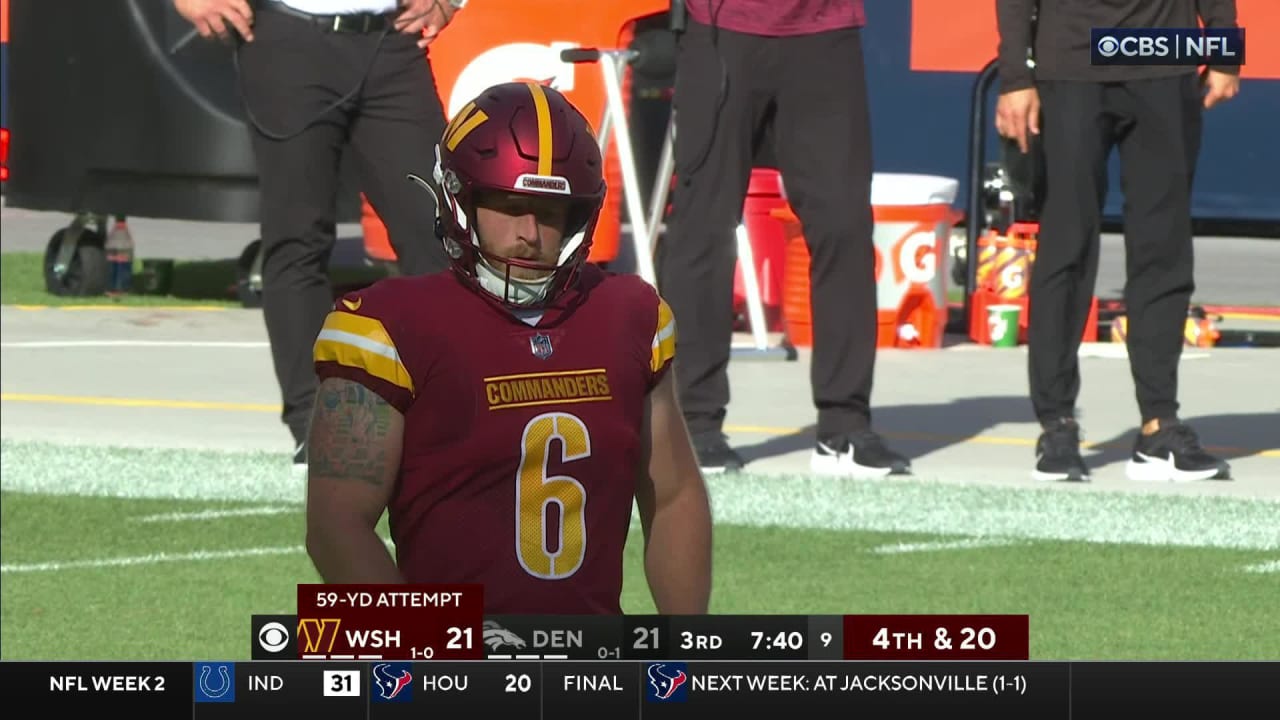 Washington Commanders kicker Joey Slye pushes another field goal to the