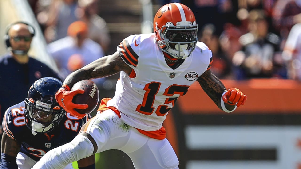 October 10, 2021 Cleveland Browns wide receiver Odell Beckham Jr. (13) in  action during the NFL game between the Los Angeles Chargers and the  Cleveland Browns at SoFi Stadium in Inglewood, California.