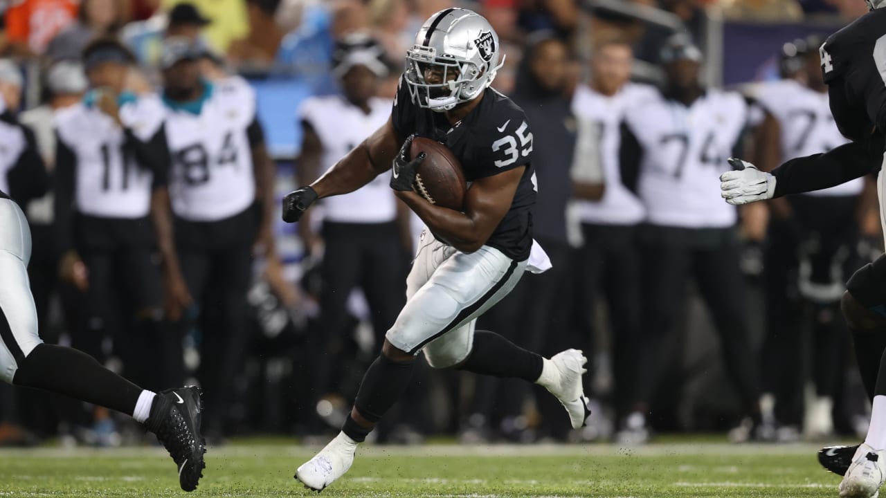 Las Vegas Raiders running back Zamir White (35) leaves the field