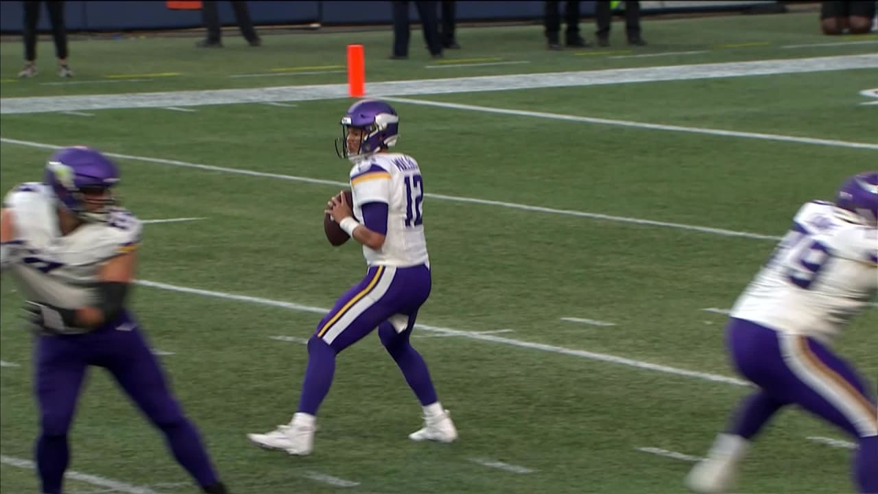 Minnesota Vikings quarterback Nick Mullens rips a 25-yard play-action pass  to Vikings wide receiver Jalen Reagor to move the chains