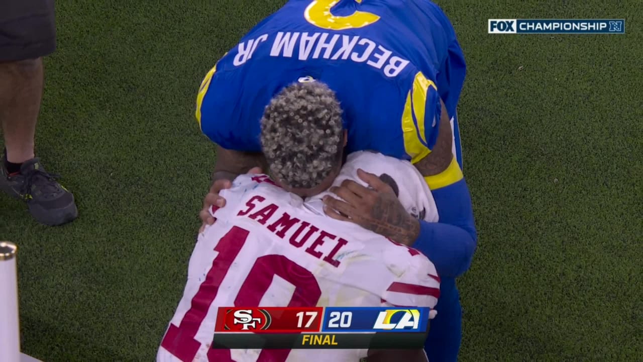 Los Angeles Rams wide receiver Odell Beckham, Jr. comforts San
