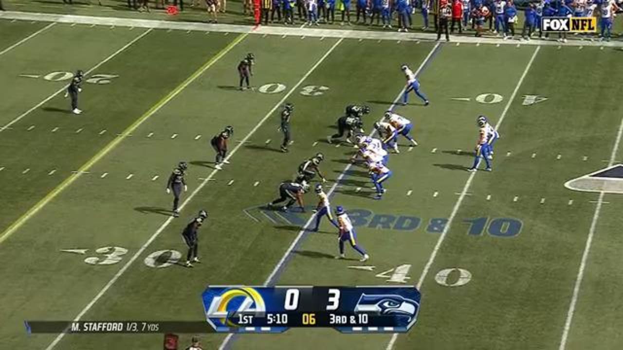 Los Angeles Rams quarterback Matthew Stafford connects with wide receiver  Van Jefferson to convert on third down