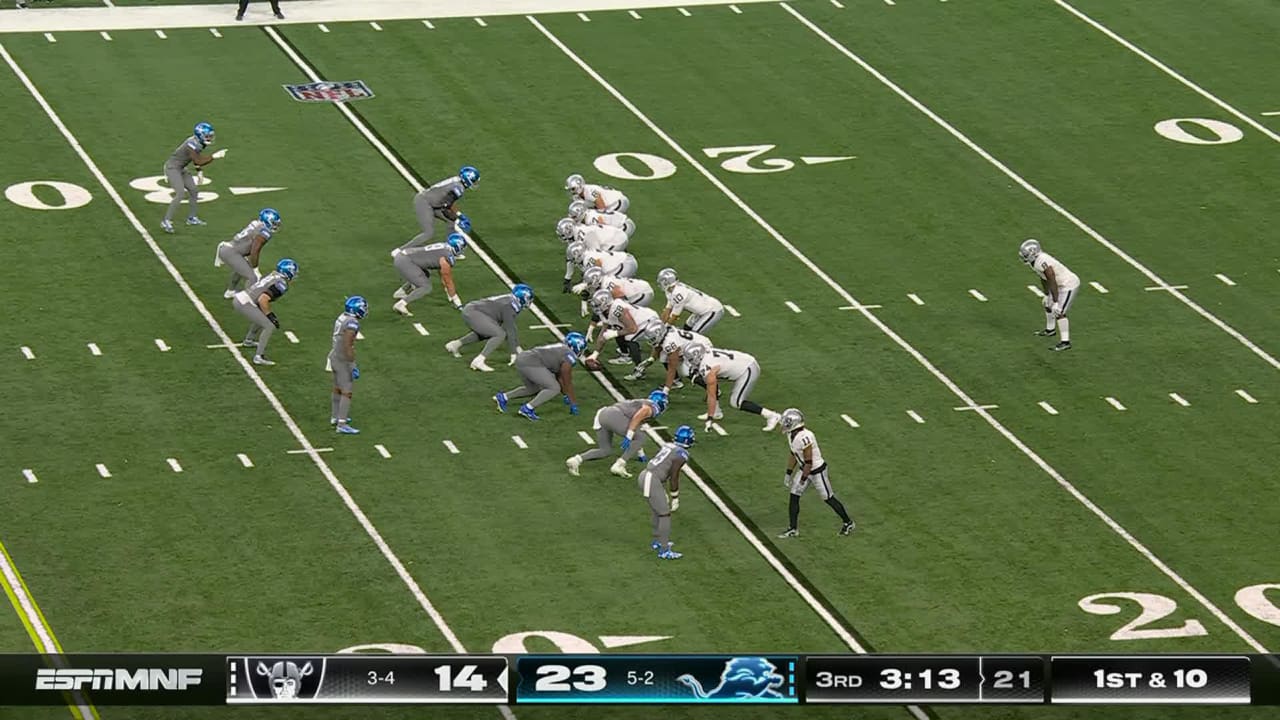 Las Vegas Raiders tight end Michael Mayer highpoints quarterback Jimmy