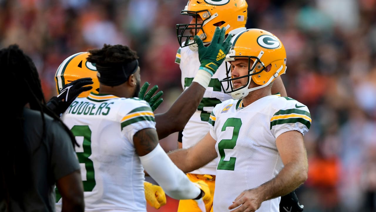 November 15, 2020: Green Bay Packers kicker Mason Crosby #2 kicks a field  goal during the NFL Football game between the Jacksonville Jaguars and the Green  Bay Packers at Lambeau Field in