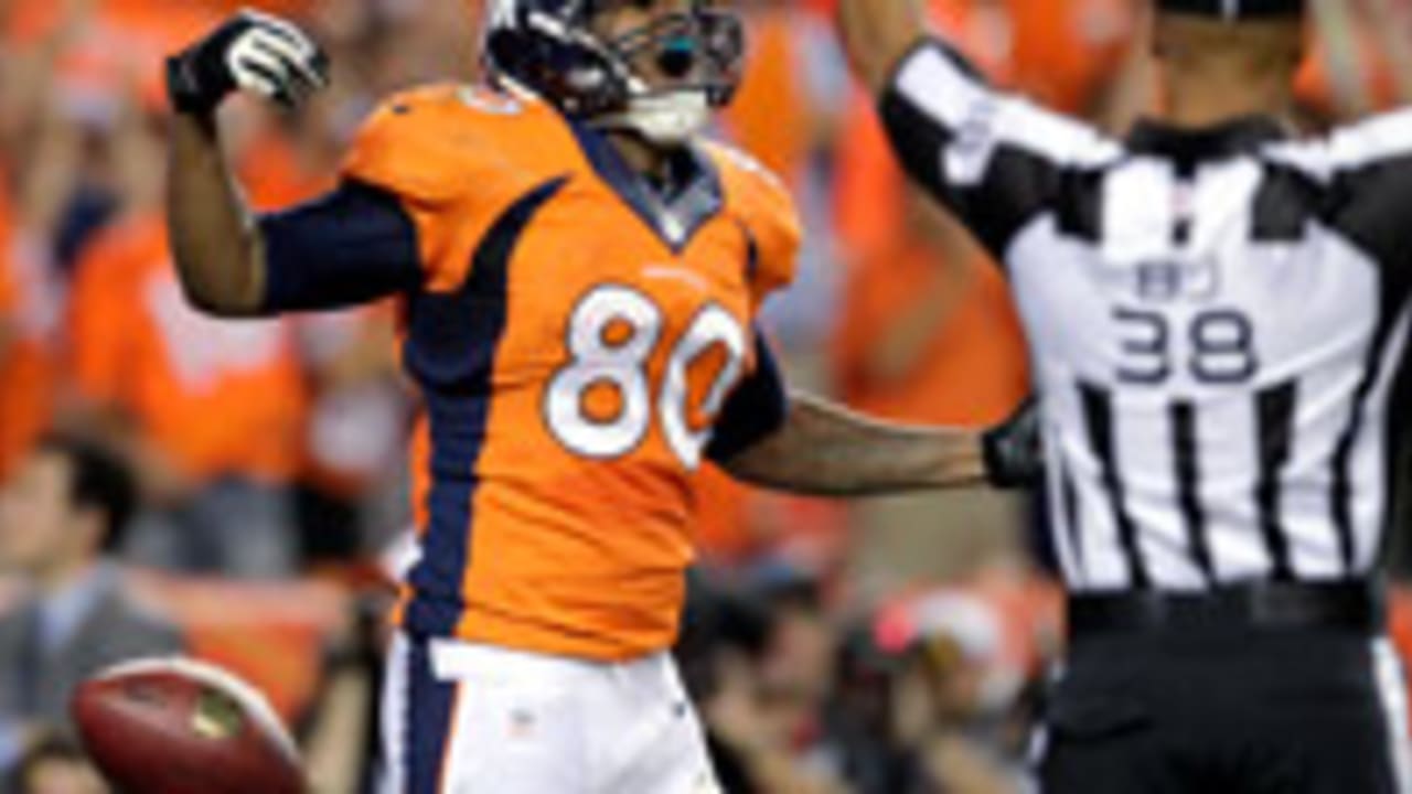 Denver Broncos tight end Julius Thomas (80) breaks up field after