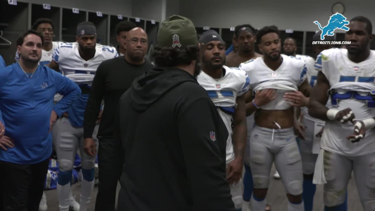 Detroit Lions celebrate road game victory in locker room