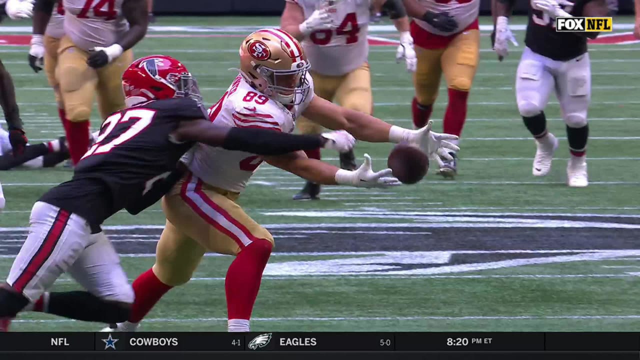 San Francisco 49ers tight end Charlie Woerner drops San Francisco 49ers  quarterback Jimmy Garoppolo's would-be 25-yard completion