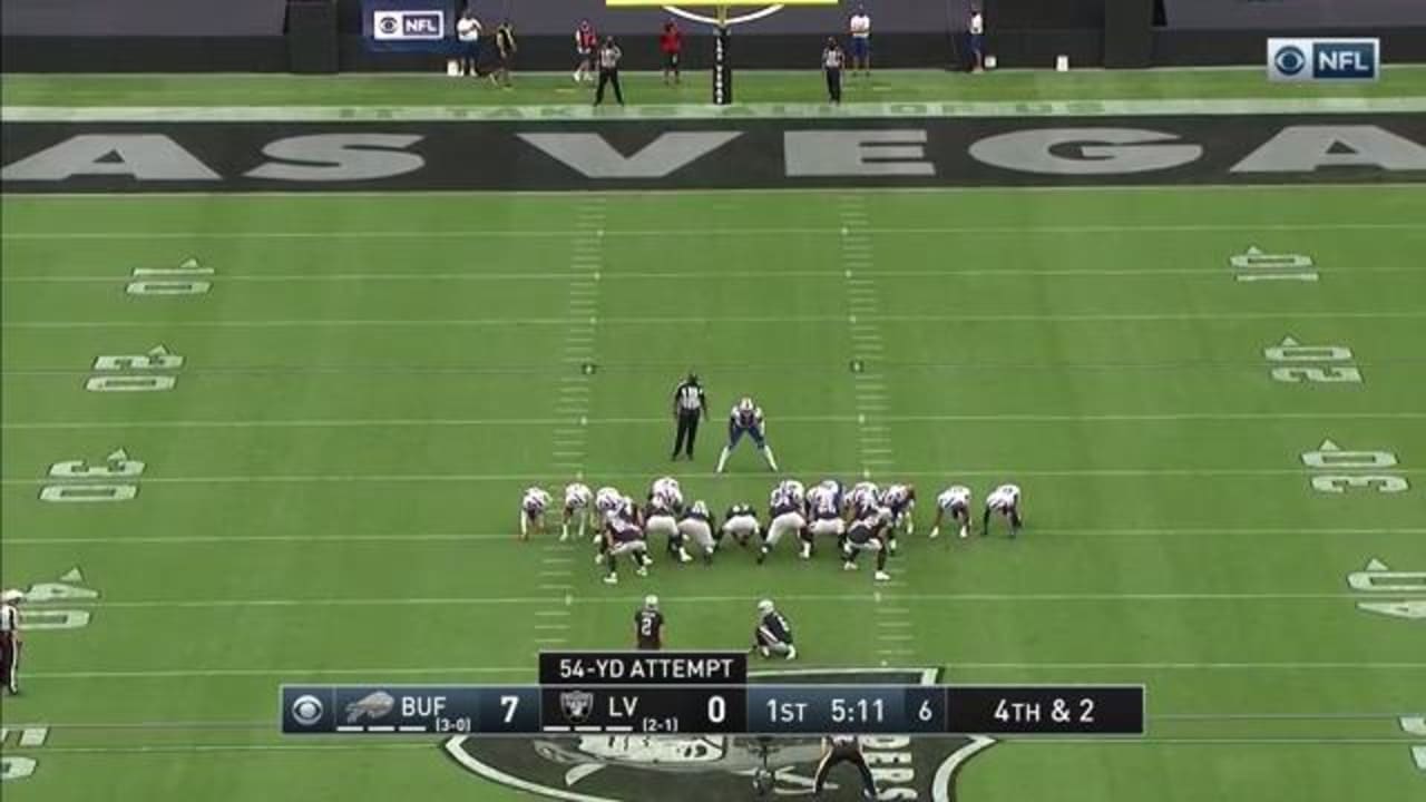 Las Vegas Raiders kicker Daniel Carlson boots a 54-yard field goal ...