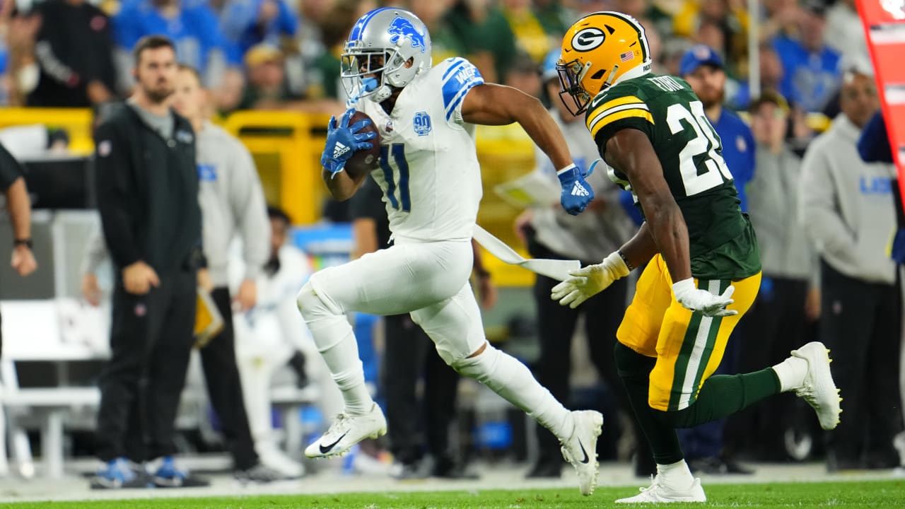 Detroit Lions wide receiver Kalif Raymond (11) is tackled by