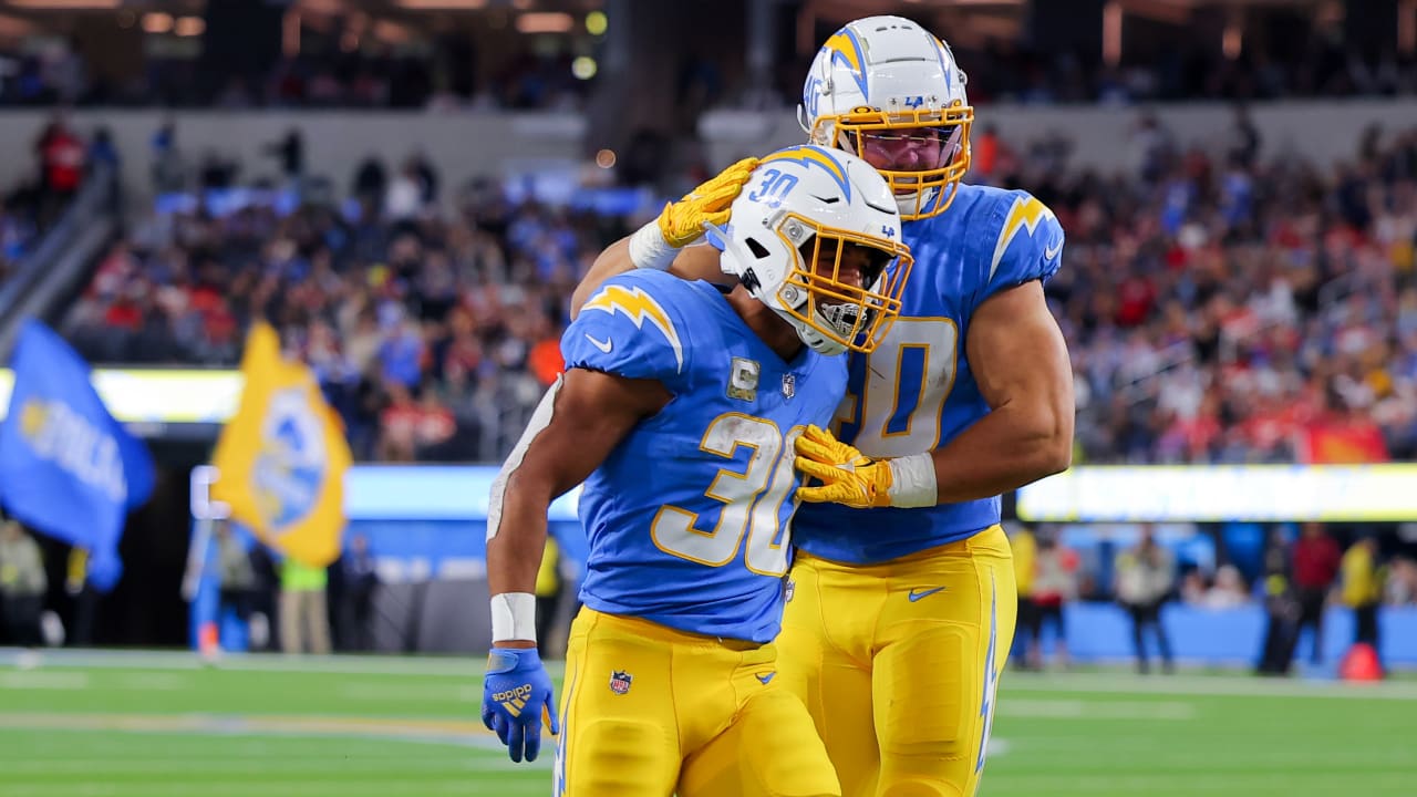 Indianapolis, Indiana, USA. 26th Dec, 2022. Los Angeles Chargers running  back Austin Ekeler (30) celebrates touchdown