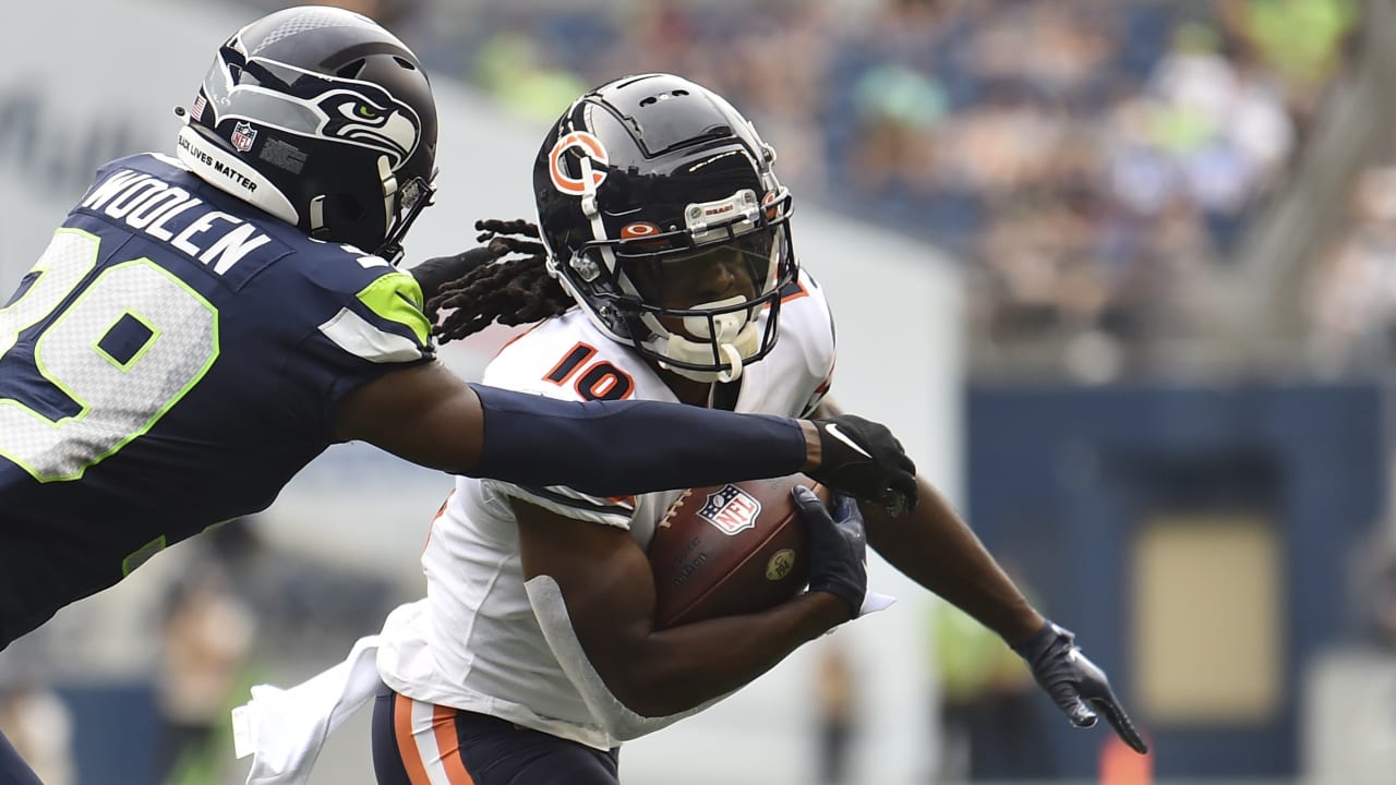 Chicago Bears wide receiver Nsimba Webster scampers into Seattle