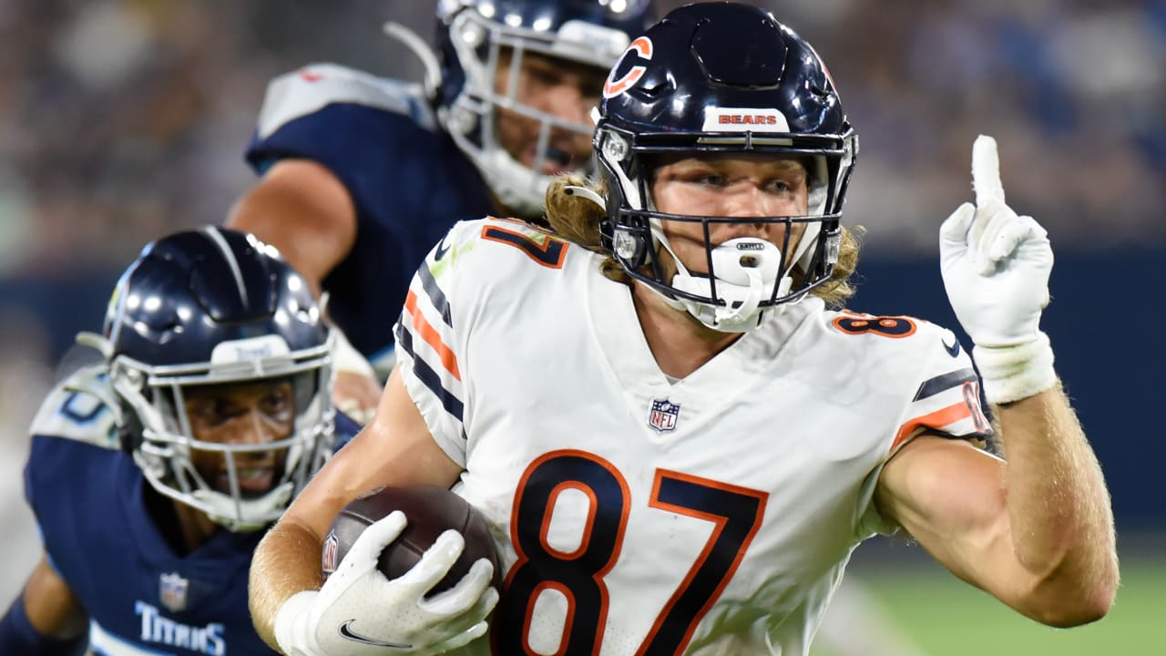 Chicago Bears tight end Jesper Horsted (87) celebrates his