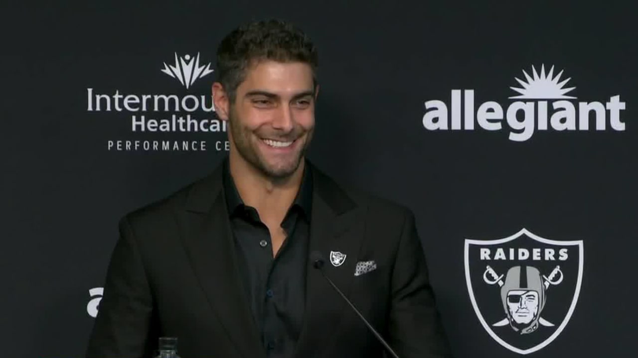 Las Vegas Raiders quarterback Jimmy Garoppolo speaks at introductory ...