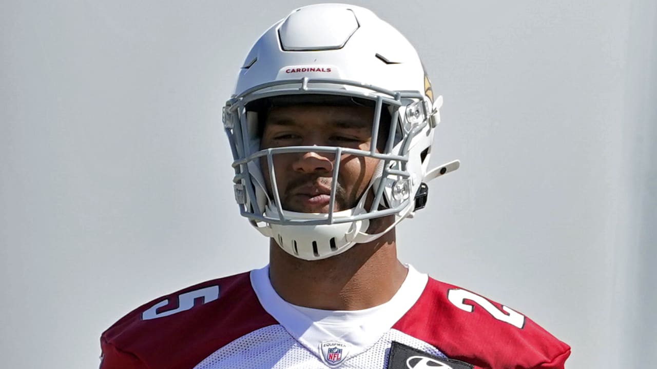 The communications equipment in the helmets of Arizona Cardinals  quarterback Trace McSorley (19) and linebacker Zaven Collins (25) is tested  before a preseason NFL football game between the Cardinals and the Tennessee