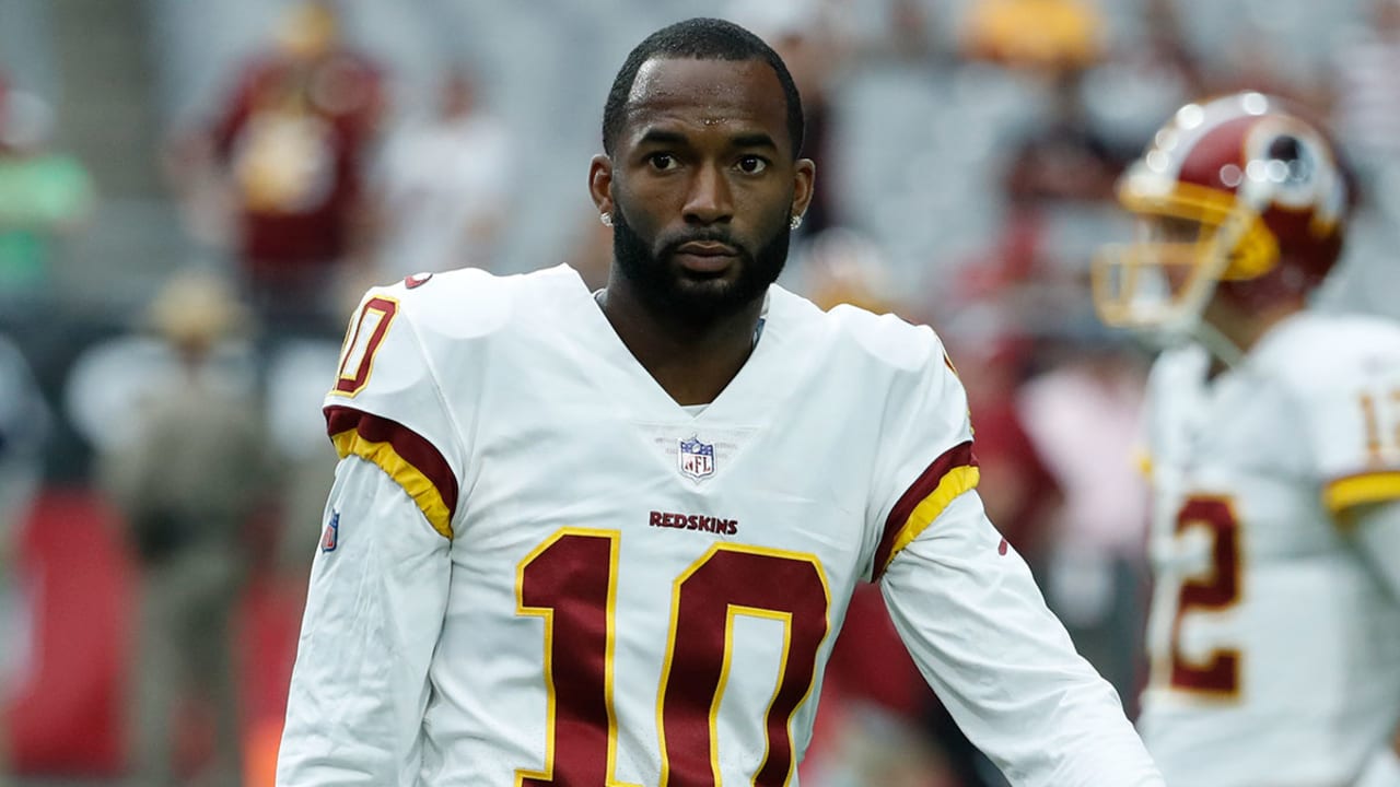 Washington Redskins wide receiver Paul Richardson (10) celebrates his  touchdown during the first half of an NFL football game between the  Washington Redskins and the Carolina Panthers, Sunday, Oct. 14, 2018 in