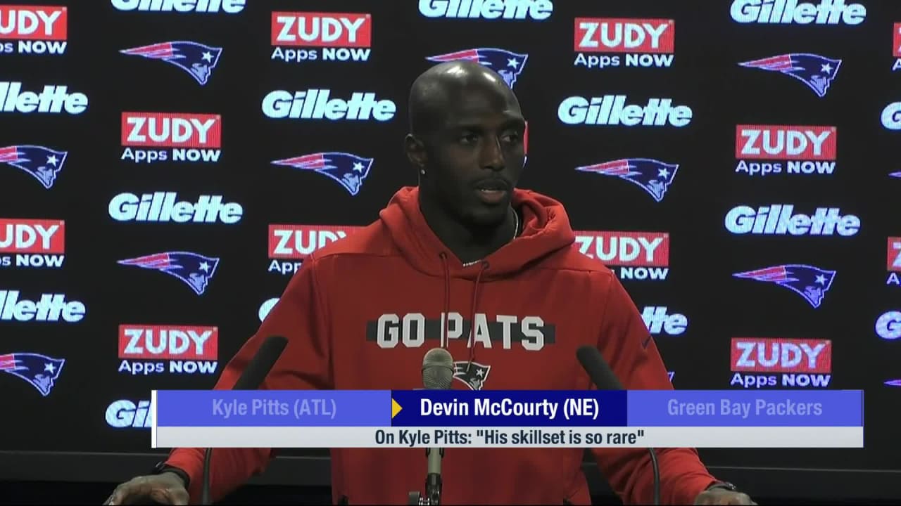 new england patriots defensive back devin mccourty on atlanta falcons rookie tight end kyle pitts what he brings to a team makes it very hard to defend