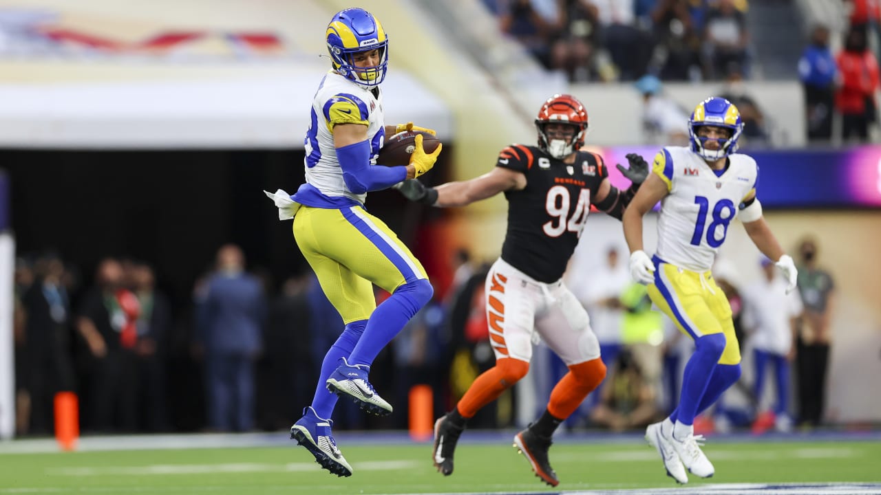 Los Angeles Rams tight end Brycen Hopkins makes a catch & breaks