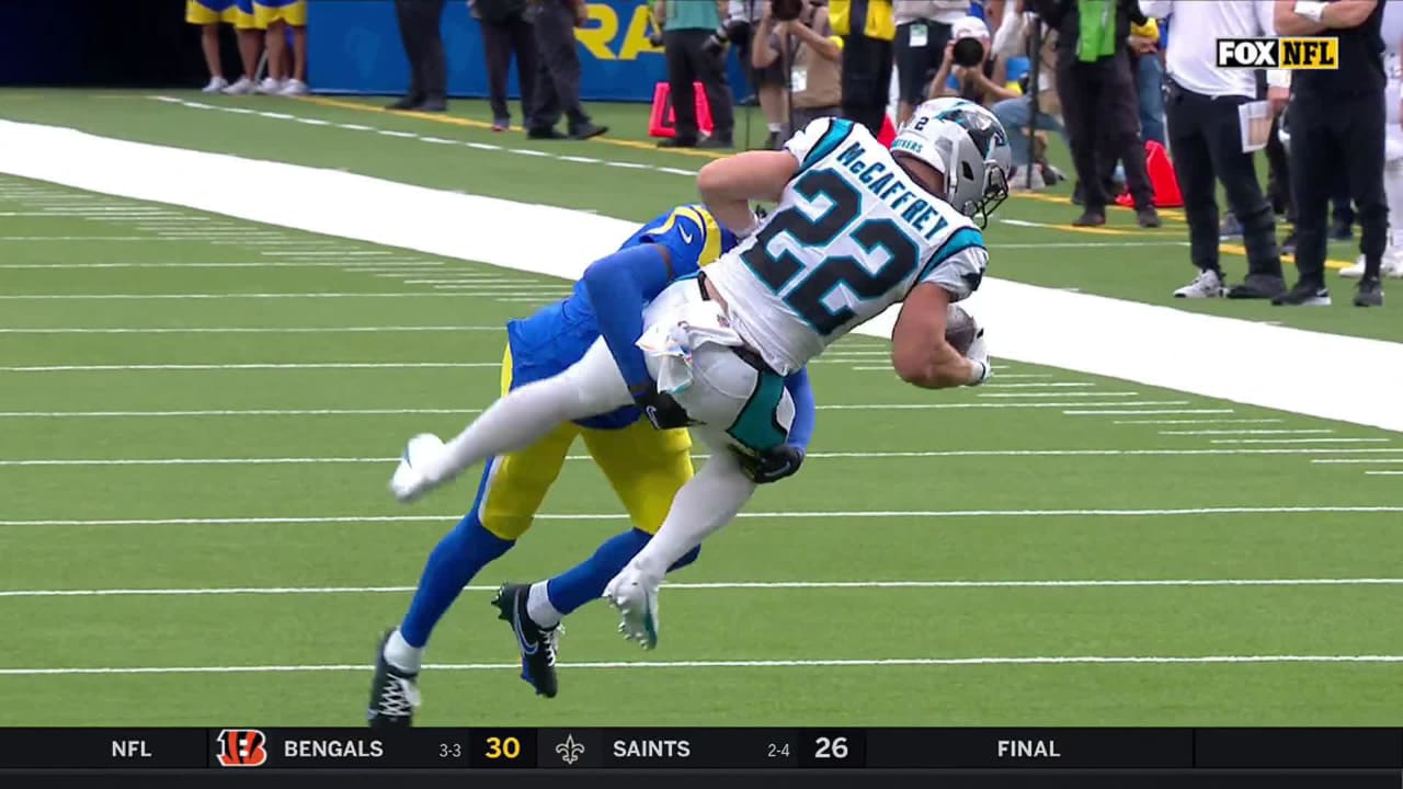 Los Angeles Rams cornerback Jalen Ramsey #39 s hit stick tackle on Panthers