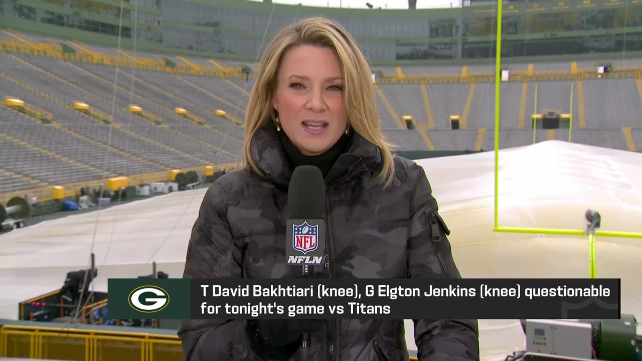 NFL Network reporter Stacey Dales works from the sideline before an NFL  football game between the New Orleans Saints and the Green Bay Packers,  Sunday, Sept. 12, 2021, in Jacksonville, Fla. (AP