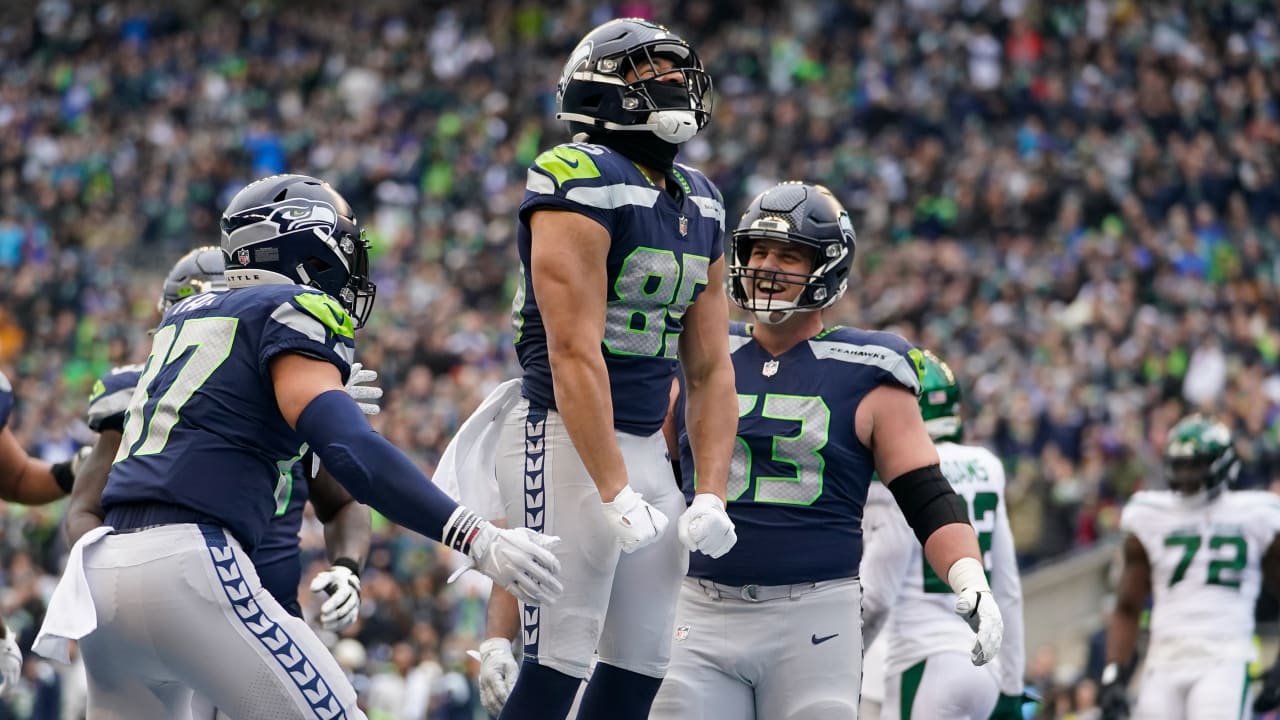 Seattle Seahawks tight end Tyler Mabry (85) runs the ball during a