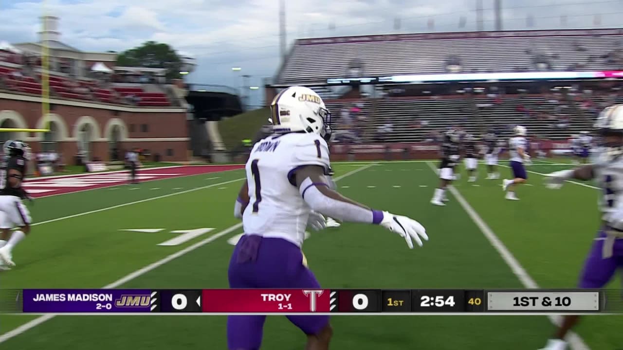 James Madison quarterback Jordan McCloud launches deep pass to wide