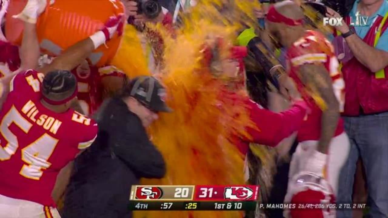 2023 Super Bowl Gatorade Color: Andy Reid Doused in Purple Gatorade