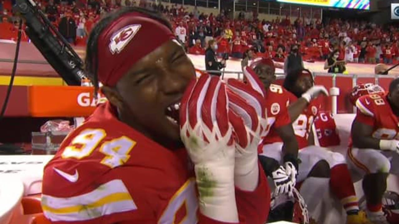 Kansas City Chiefs defensive end Taco Charlton celebrates on sidelines ...