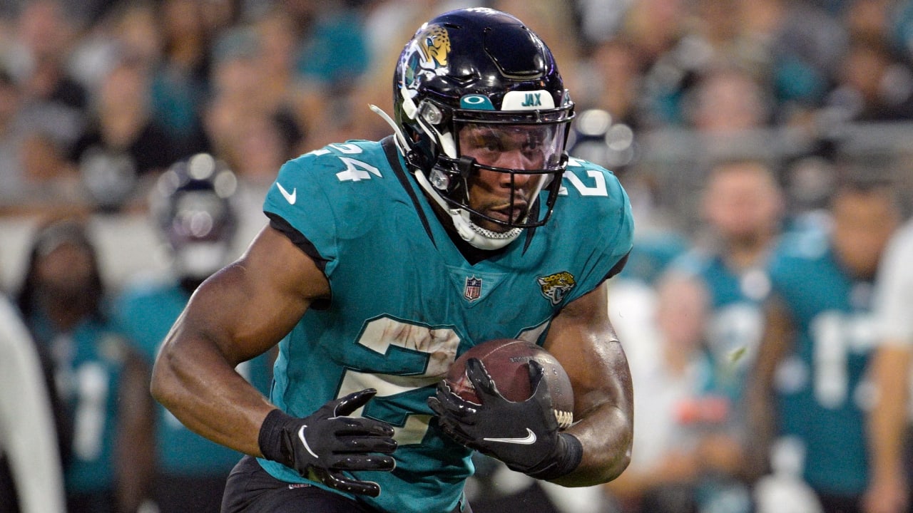 Jacksonville Jaguars running back Snoop Conner (24) rushes for yardage  during the first half of a preseason NFL football game against the  Pittsburgh Steelers, Saturday, Aug. 20, 2022, in Jacksonville, Fla. (AP