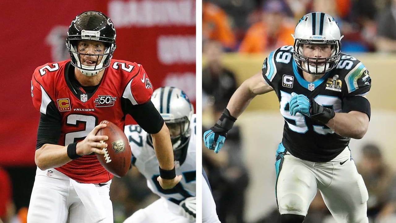 PHOTO: Falcons QB Matt Ryan shows off his Luke Kuechly Panthers jersey 