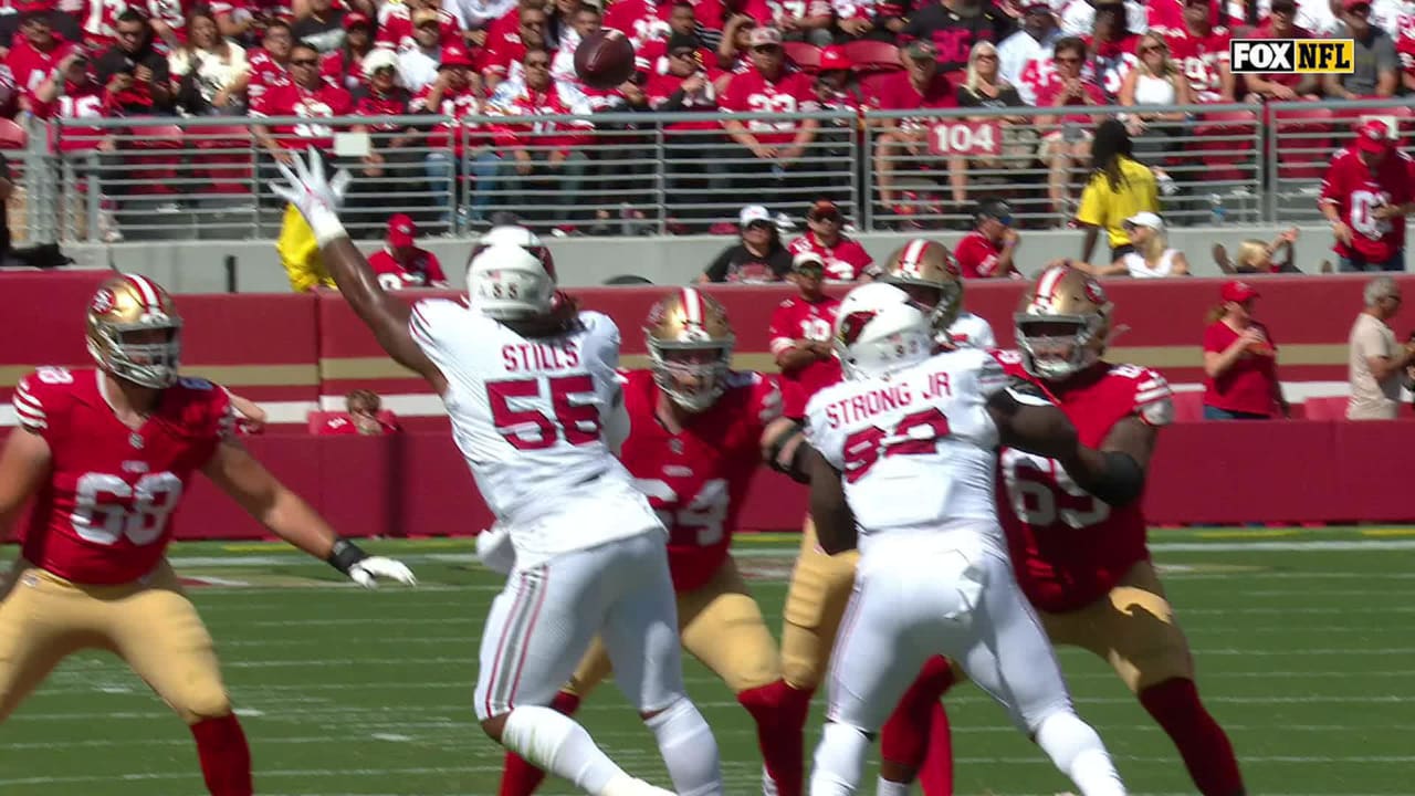 San Francisco 49ers quarterback Brock Purdy dots wide receiver Brandon  Aiyuk for 18 yards via play-action crossing route