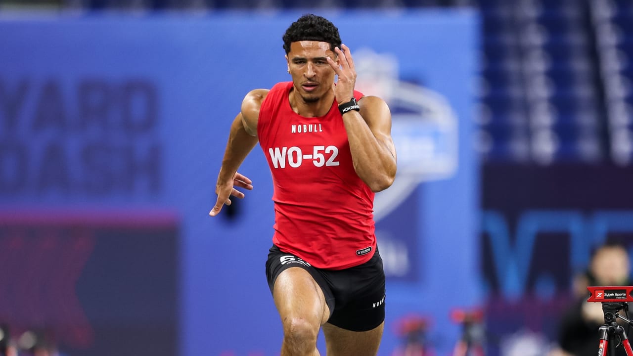 Wide receiver Michael Wilson runs the 40yard dash at the 2023 NFL