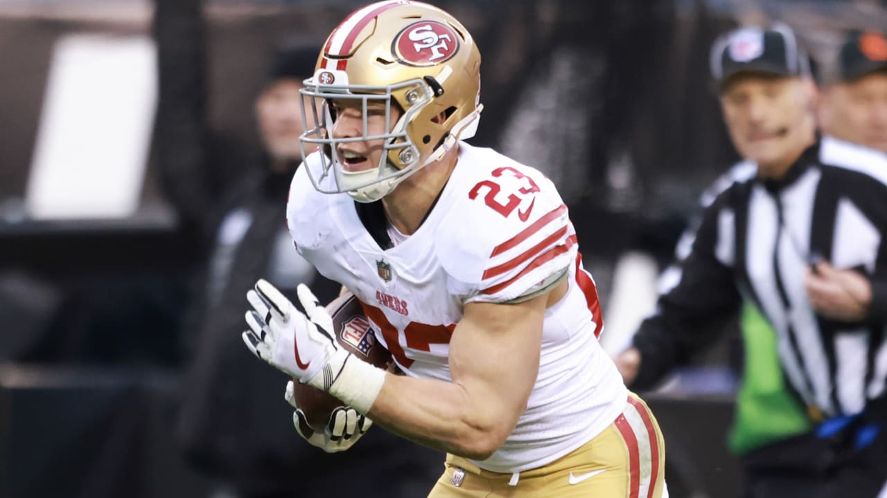 San Francisco 49ers running back Christian McCaffrey darts through ...