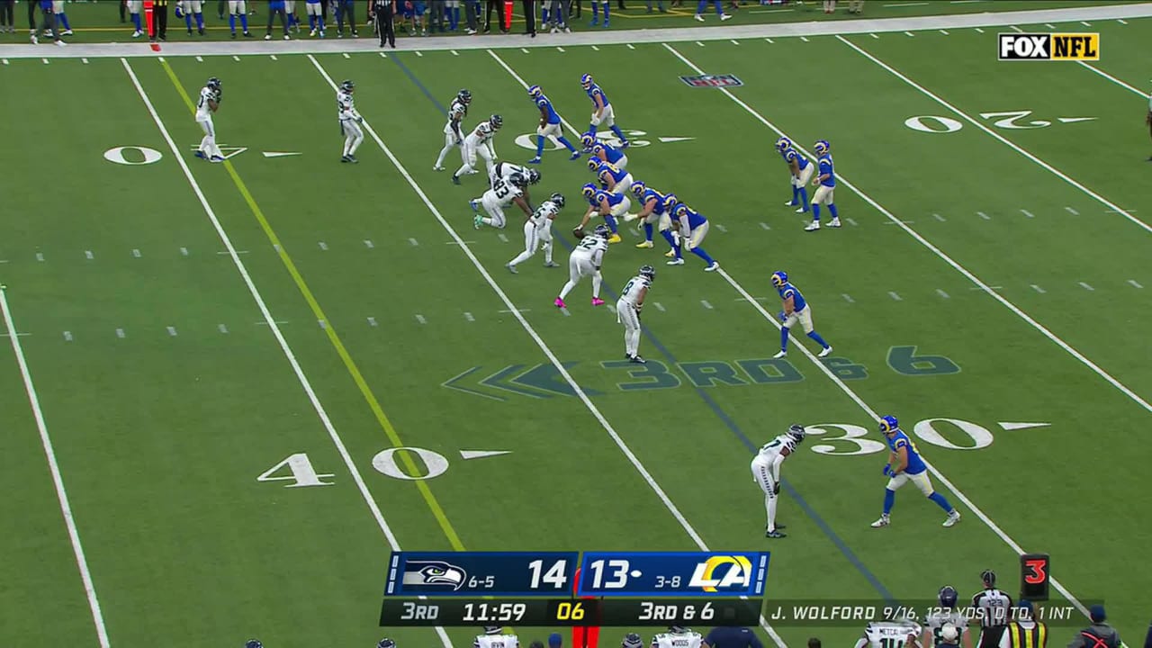 Seattle Seahawks linebacker Jordyn Brooks hunts down Wolford for thirddown sack