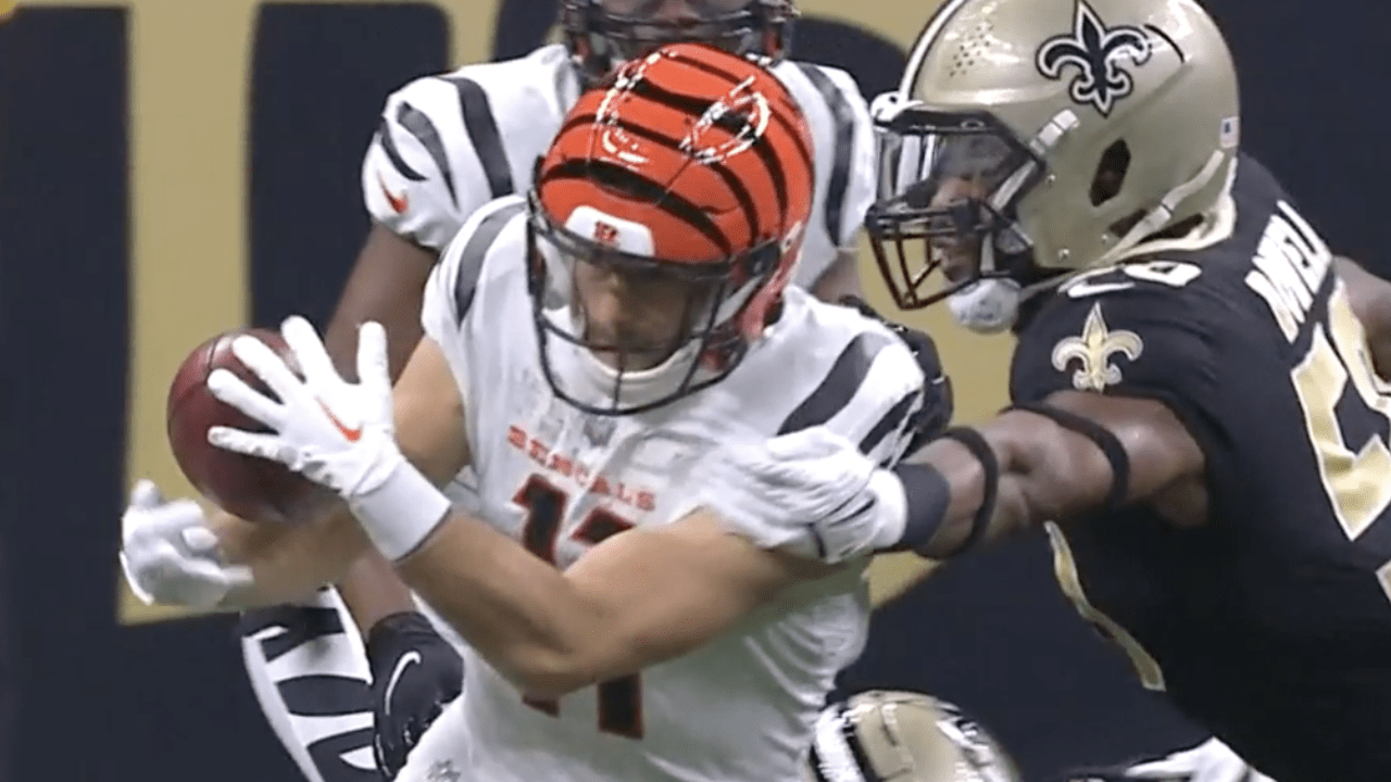 Cincinnati Bengals wide receiver Trent Taylor fumbles on punt return