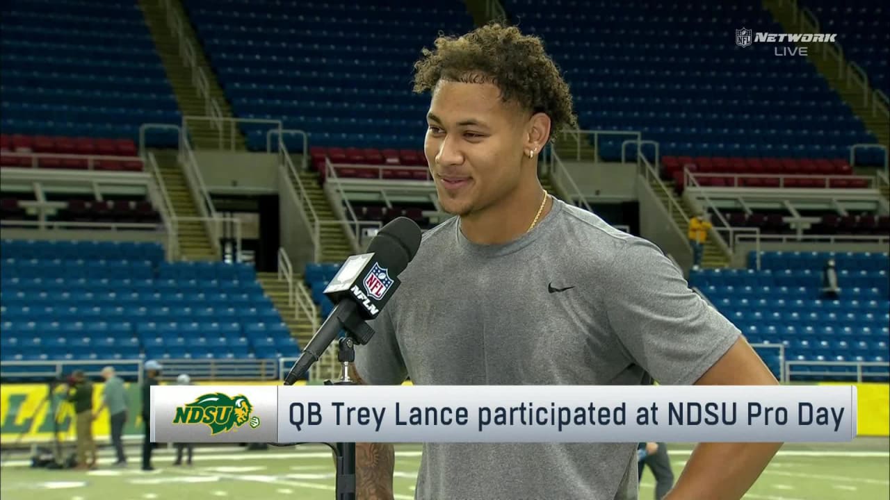 North Dakota State Bison quarterback Trey Lance assesses his pro day