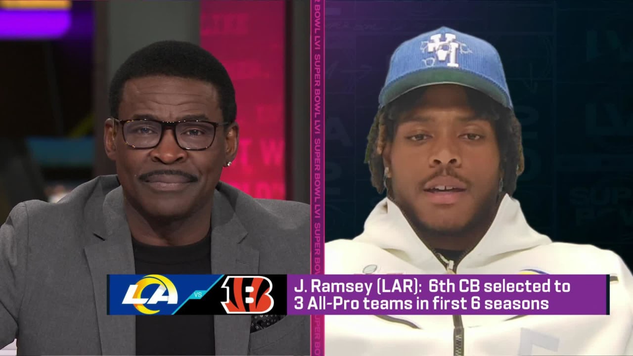 Los Angeles Rams cornerback Jalen Ramsey tells NFL Network's Michael Irvin  how he'll cover Cincinnati Bengals wide receiver Ja'Marr Chase in Super  Bowl LVI