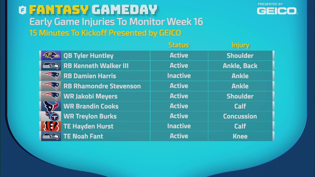 Actives & Inactives Ahead of Week 16 Kickoff