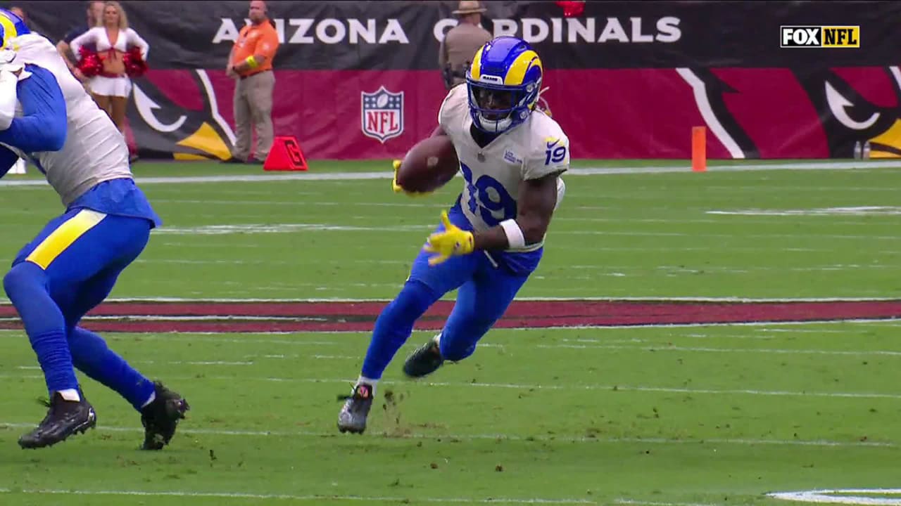 INGLEWOOD, CA - SEPTEMBER 18: Los Angeles Rams Wide Receiver Brandon Powell  (19) runs the ball backwards to score an intentional safety in the fourth  quarter during an NFL game between the