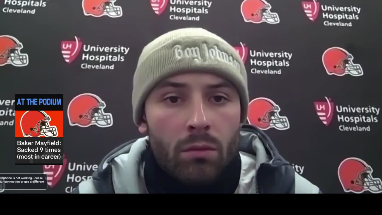 Cleveland Browns quarterback Baker Mayfield reacts to his team's