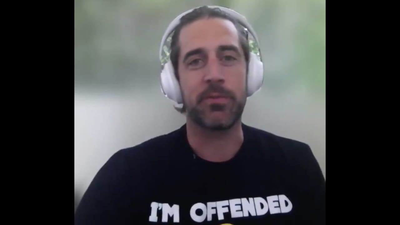 Wearing an 'I'm offended' T-shirt, Aaron Rodgers says 'it's been one of  those quiet offseasons you just dream about'