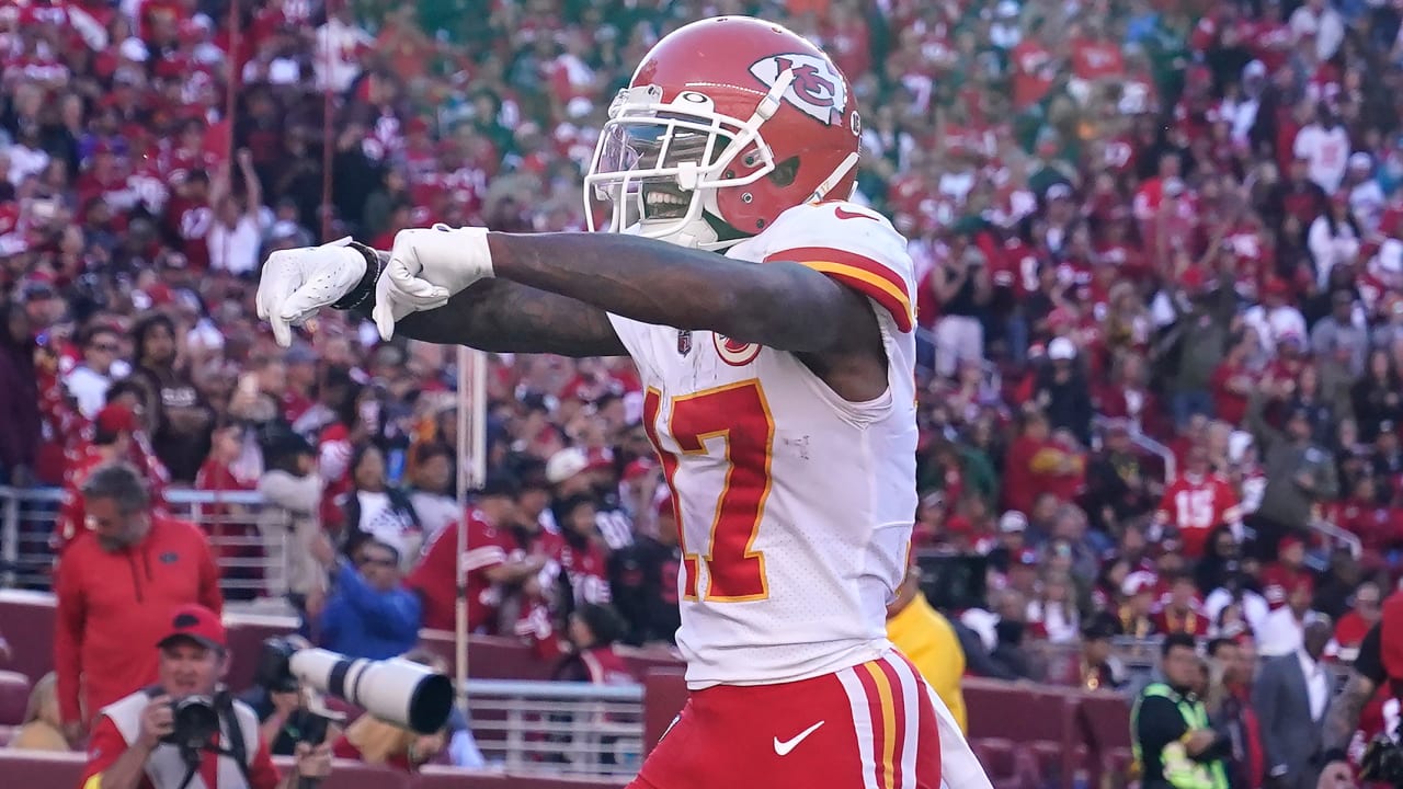 Kansas City Chiefs wide receiver Mecole Hardman (17) runs for a touchdown  during the second hal …