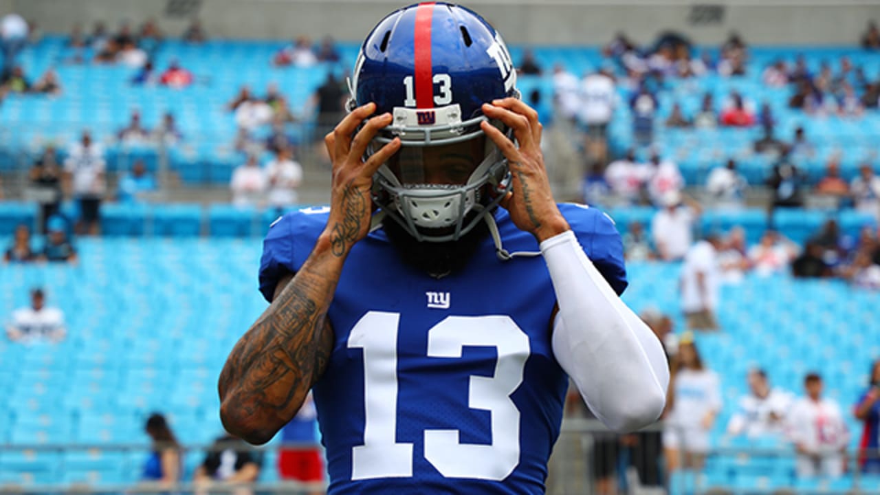 New York Giants wide receiver Odell Beckham (13) prior to the NFL game  between the New York Giants and the Houston Texans on September 23, 2018 at  the NRG Stadium in Houston