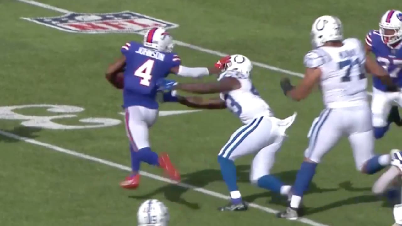 Buffalo Bills safety Jaquan Johnson (4) runs onto the field before the  start of an NFL