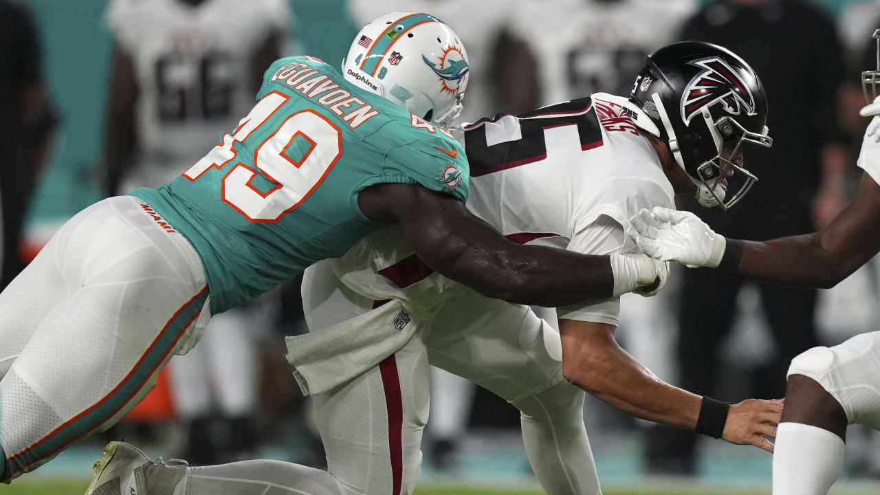 Miami Dolphins linebacker Sam Eguavoen wraps up Atlanta Falcons ...